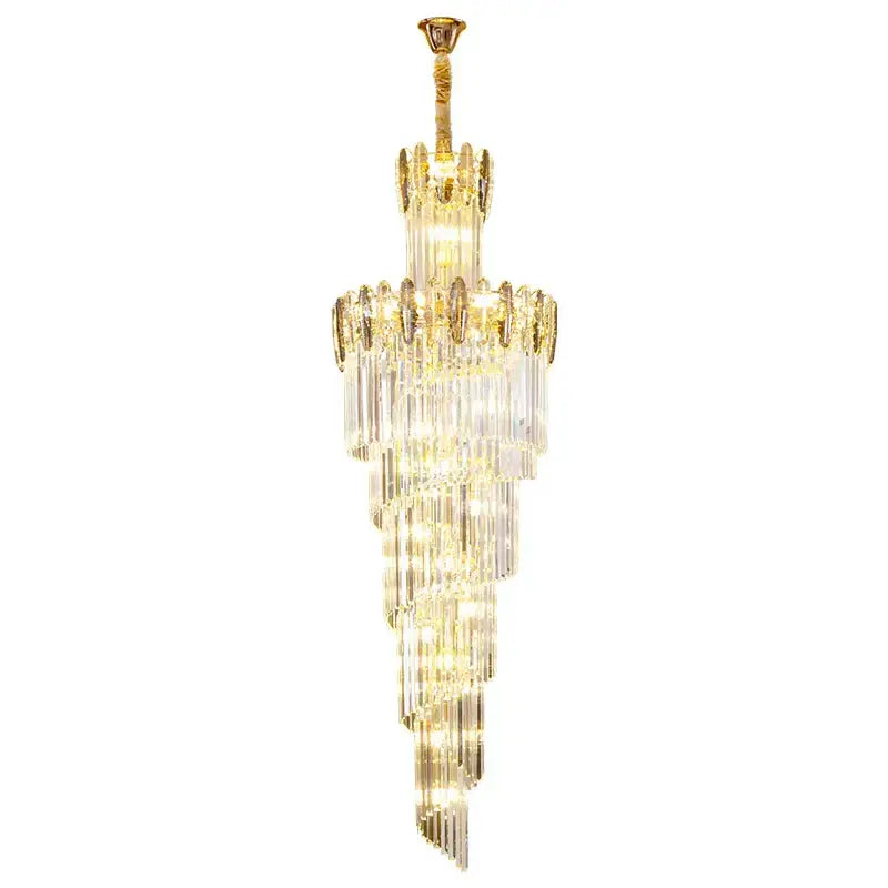 Elegant gold decorbites crystal chandelier with cascading clear crystal prisms for staircase and living room decor