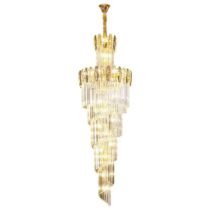 Elegant gold decorbites crystal chandelier with cascading clear crystal prisms for staircase and living room decor