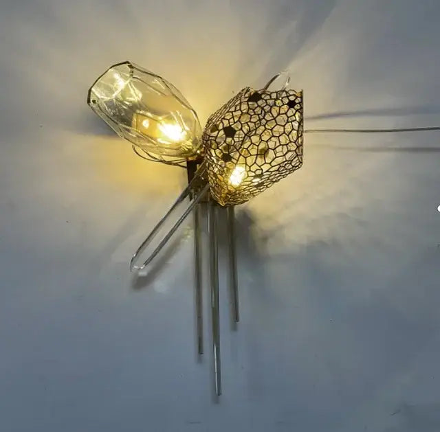 Modern gold decorbites crystal duplex chandelier with two glass shades and slender metallic rods for living room lighting