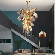 Modern gold decorbites crystal duplex chandelier with faceted crystals and metallic accents for living room lighting