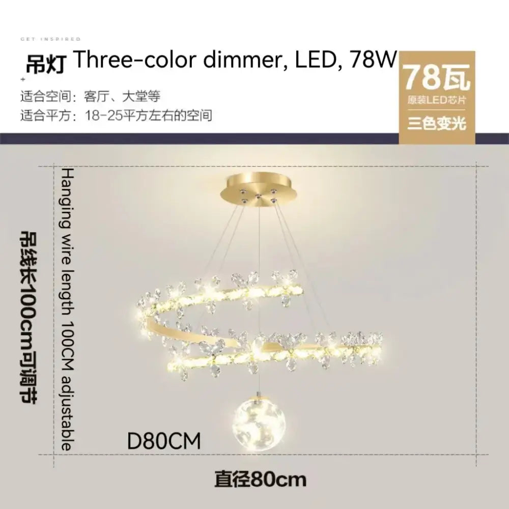 Modern gold decorbites crystal flower chandelier with spiral design, crystal accents, spherical pendant, and led lighting