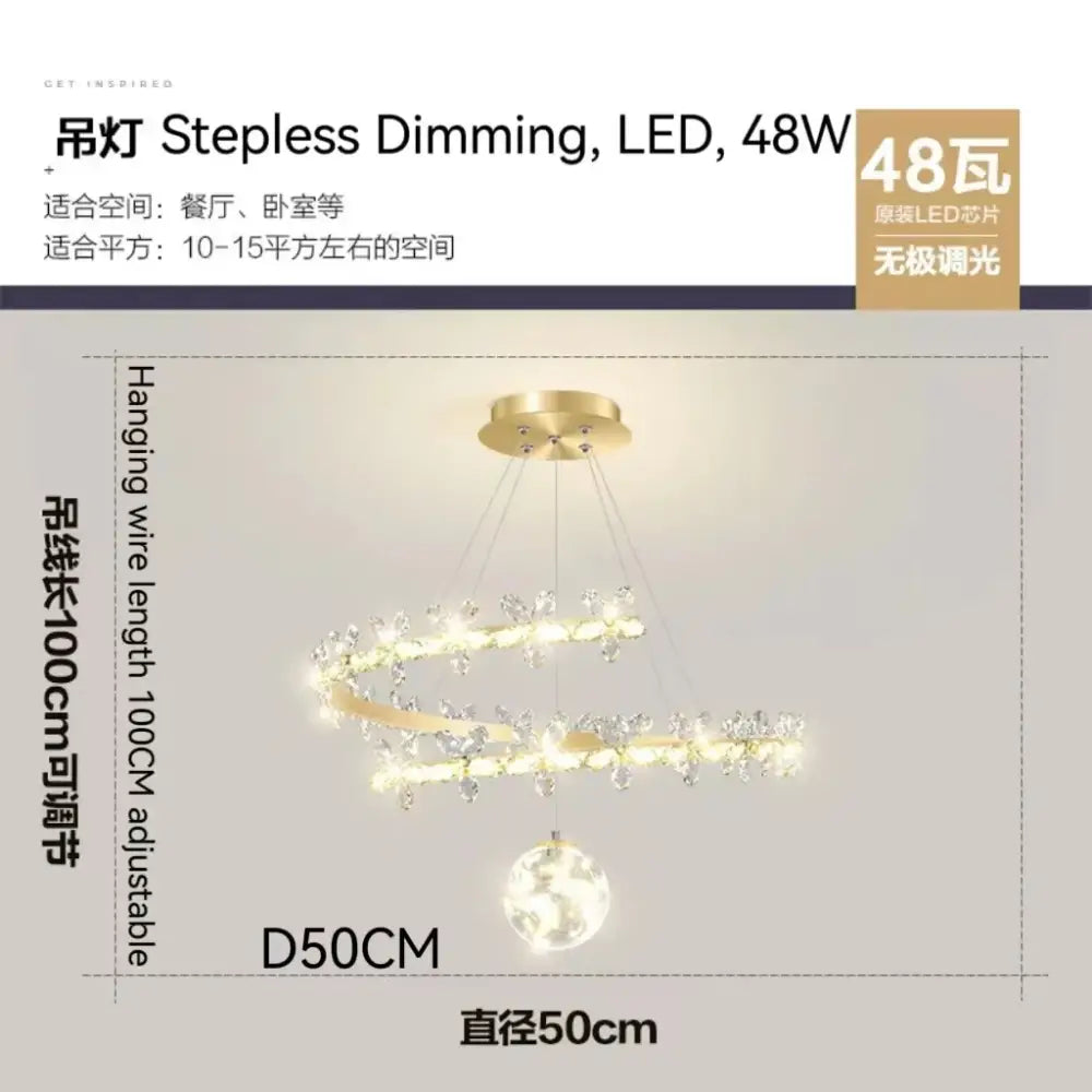 Modern gold decorbites crystal flower chandelier with spiral design and stepless dimming led lighting for living room
