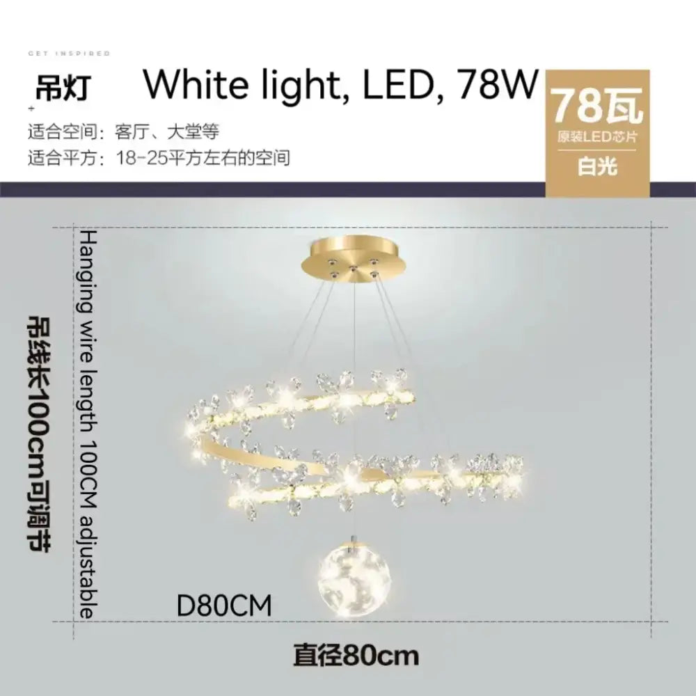 Modern gold decorbites crystal flower spiral chandelier with crystal accents and white led light for living room use