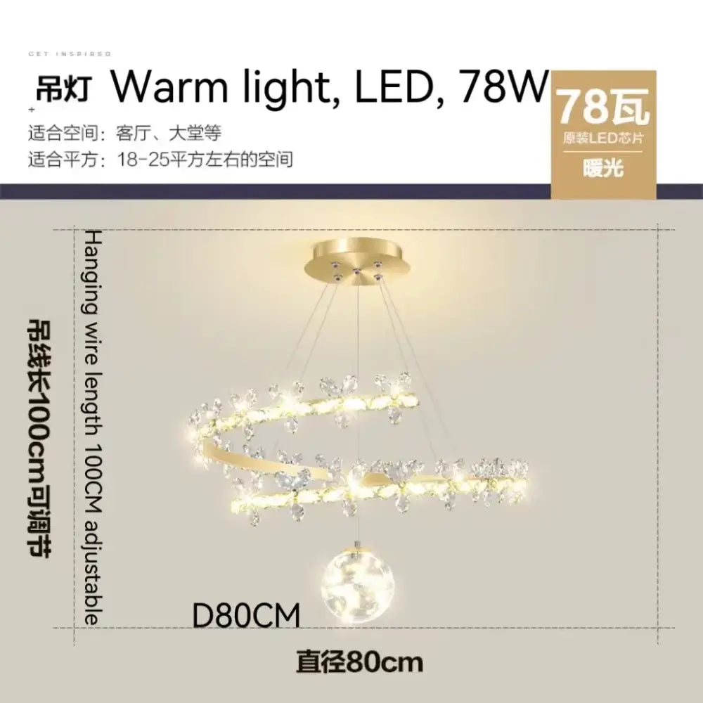 Modern gold decorbites crystal flower chandelier with gold-toned spiral and warm led lighting for living room light