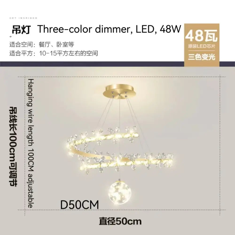 Modern gold decorbites crystal flower chandelier with spiral design, crystal accents, and three-color led living room light