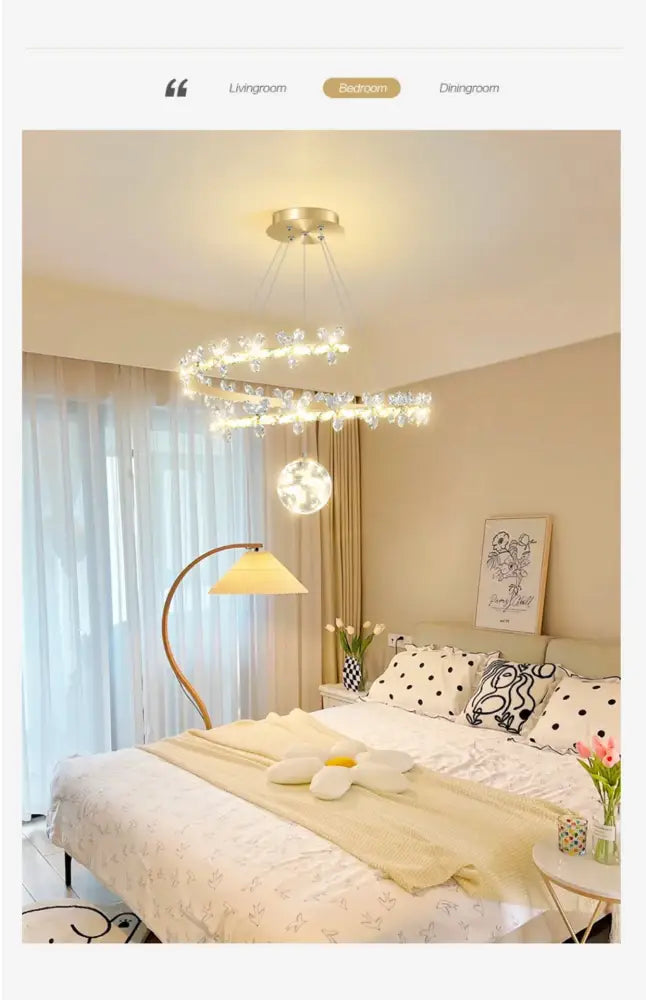 Modern gold decorbites crystal flower chandelier with multi tiered sparkling crystal accents for living room light