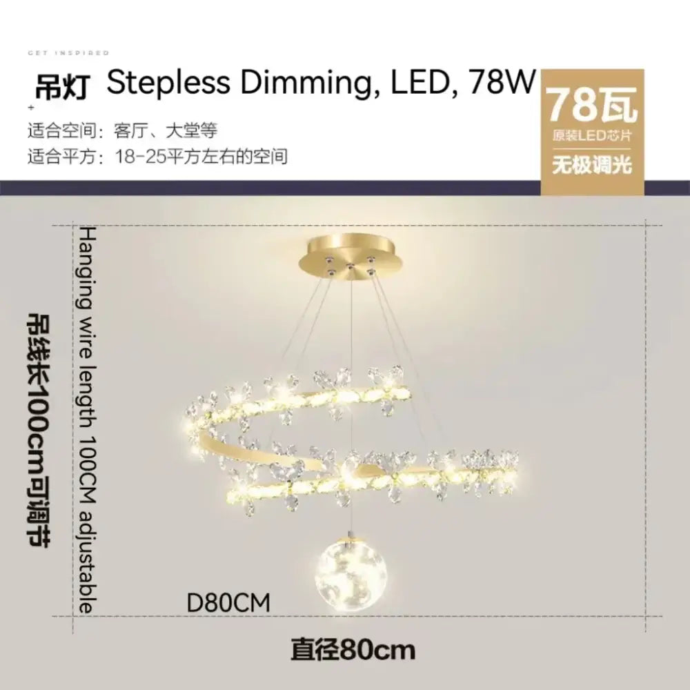 Modern gold decorbites crystal flower spiral chandelier with crystal accents and stepless dimming led technology for living room light