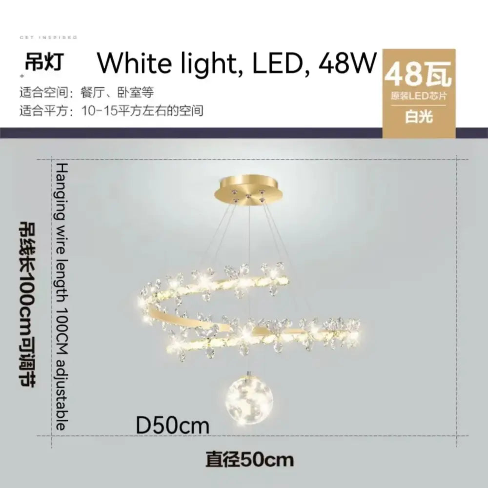 Modern gold decorbites crystal flower chandelier with gold-toned spiral, crystal accents, and led white light for living room