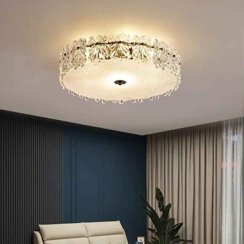 Modern gold decorbites crystal glass maple leaf chandelier with crystal-encrusted circular light and frosted center