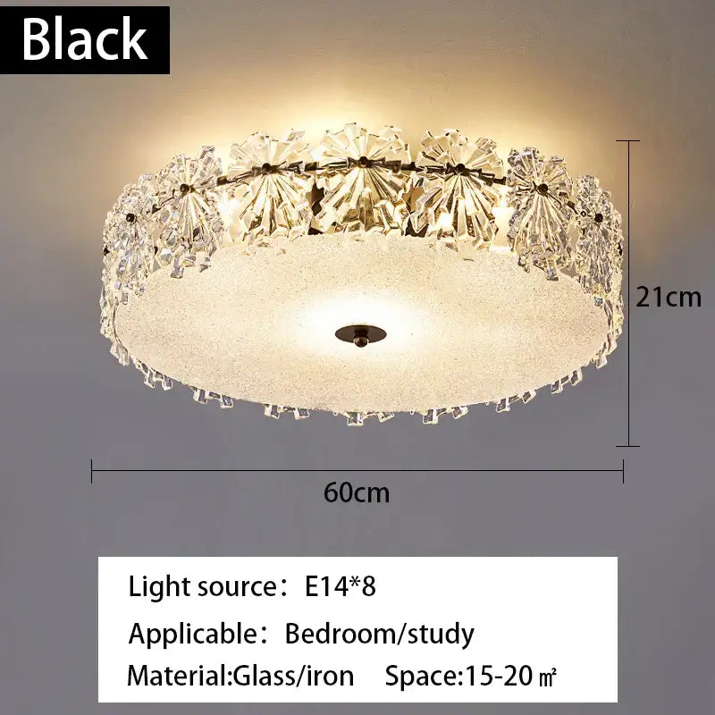 Black glass and iron ceiling light with decorbites crystal glass maple leaf accents for modern living room decor