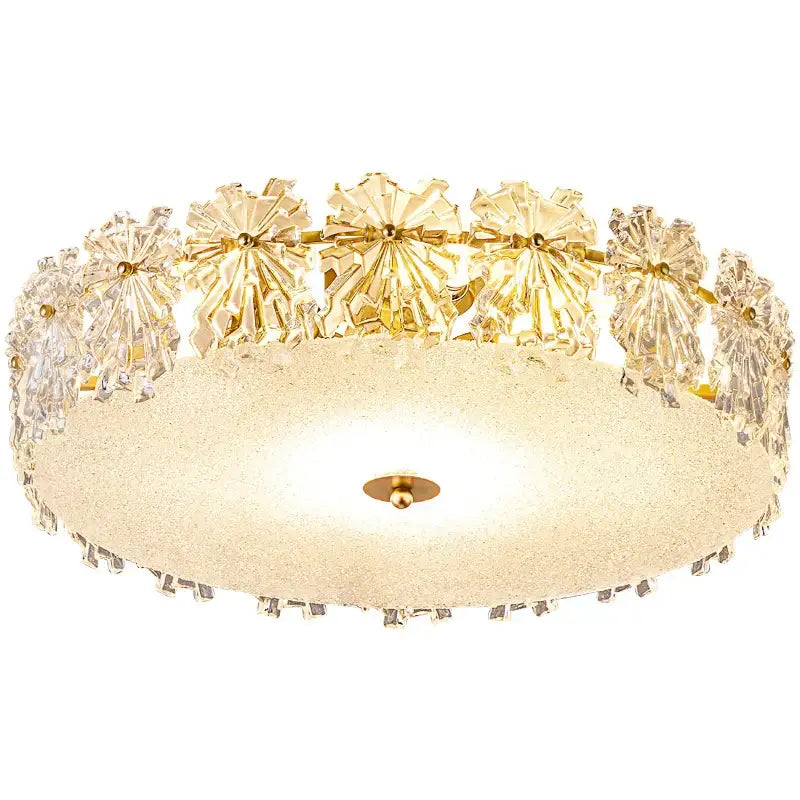 Modern gold decorbites crystal glass ceiling light with circular frosted shade and crystal glass maple leaf accents