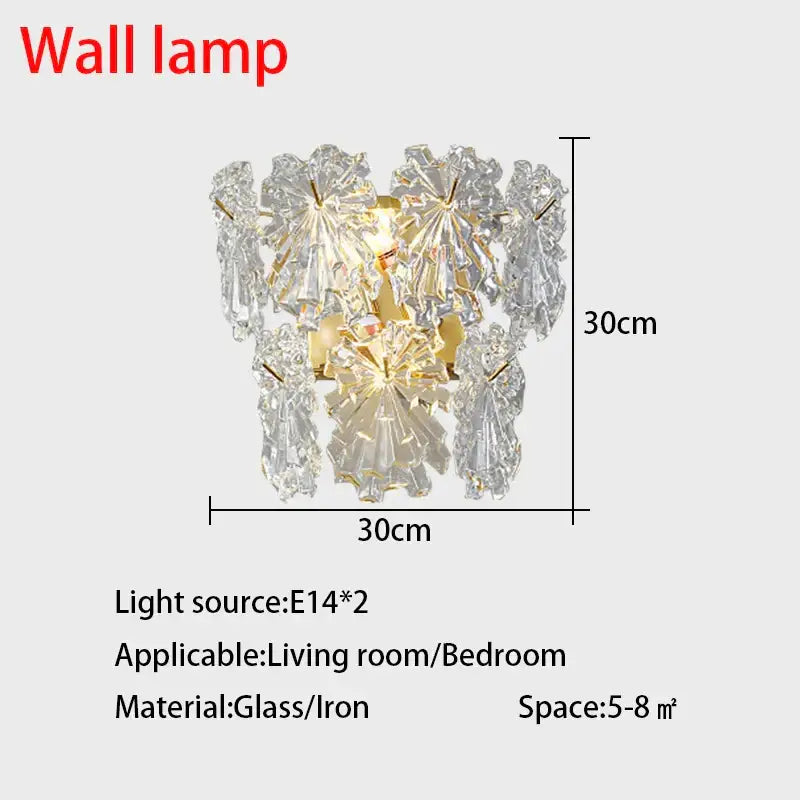 Modern gold decorbites crystal glass wall lamp with clear glass maple leaf prisms and gold-toned iron frame