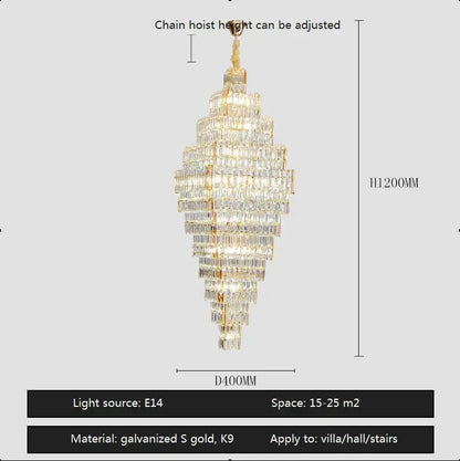Modern gold decorbites crystal large chandelier with multi-tier clear crystal prisms on galvanized gold k9 frame