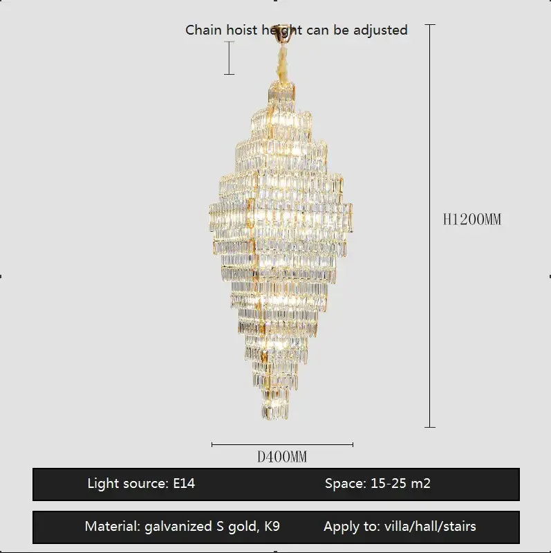 Modern gold decorbites crystal large chandelier with multi-tier clear crystal prisms on galvanized gold k9 frame