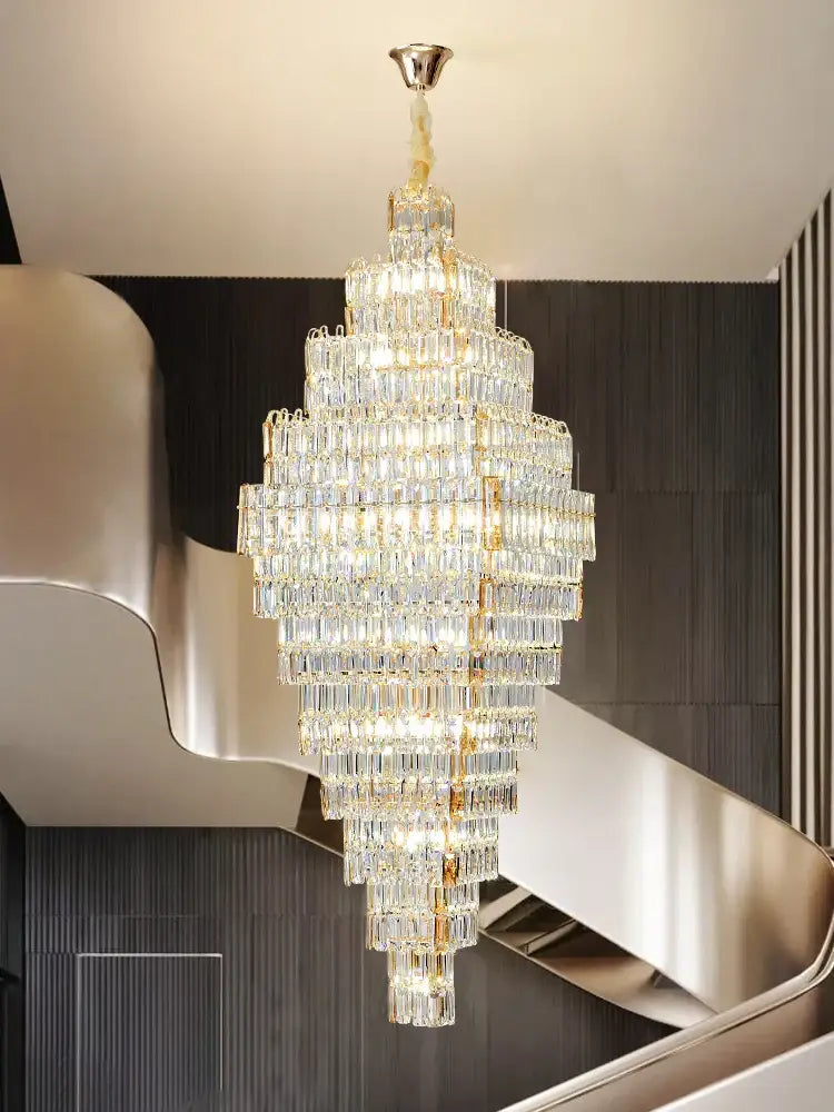 Modern gold decorbites crystal large chandelier with multi-tiered crystal and gold-toned metal for staircase pendant light