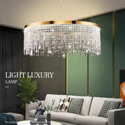 Modern gold decorbites crystal led circular chandelier with clear crystal droplets for dining room ceiling lighting