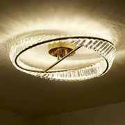 Modern gold decorbites crystal led ceiling light featuring two concentric rings with faceted clear crystals for dining room