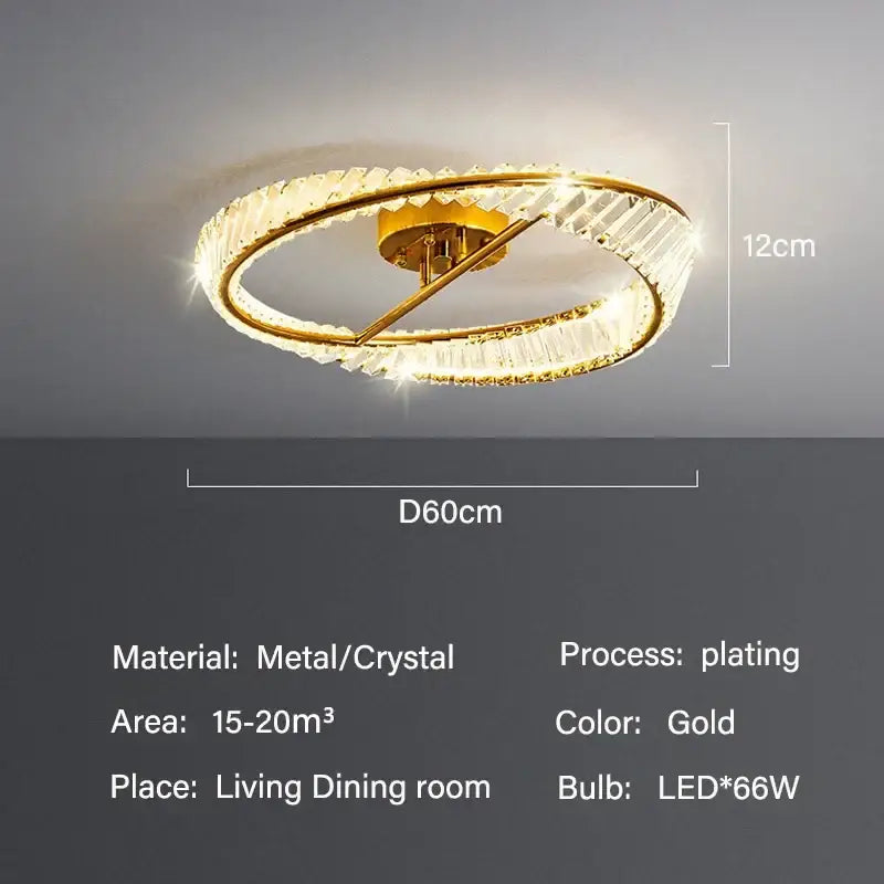 Modern gold decorbites crystal led double-ring ceiling light with crystal accents for dining room illumination
