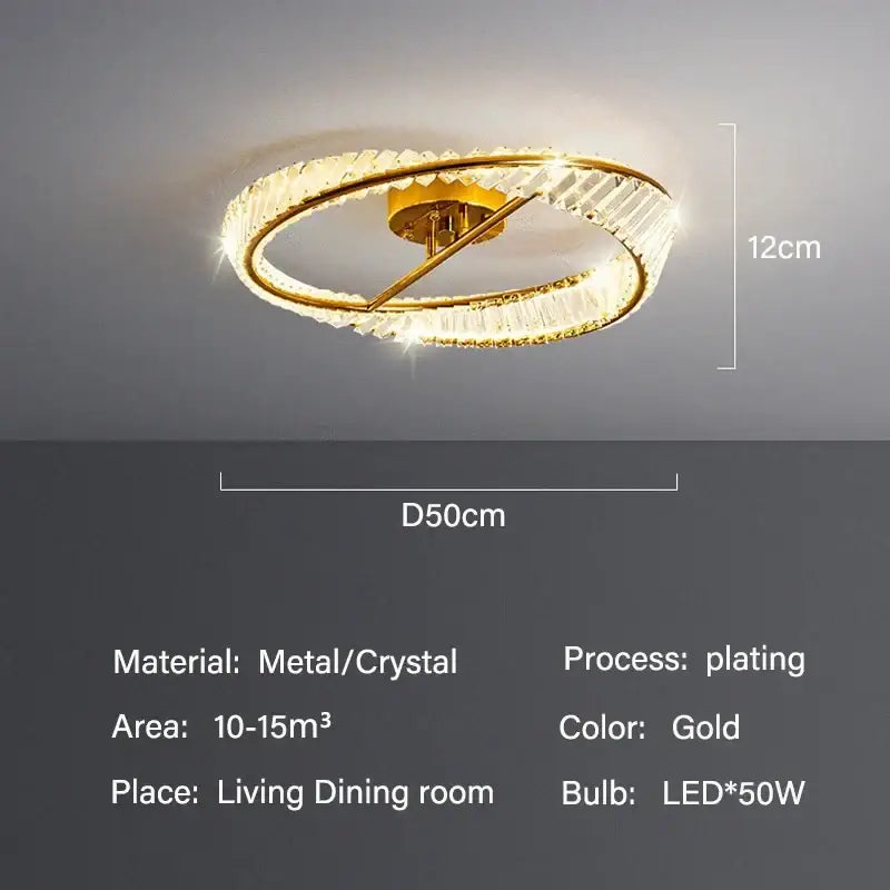 Modern gold decorbites crystal led circular ceiling light with gold-plated finish and crystal accents for dining room