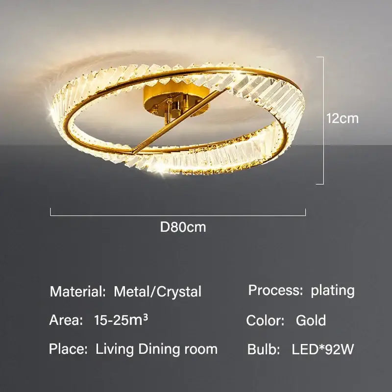 Modern gold decorbites crystal led circular ceiling light with faceted crystal accents for dining room decor