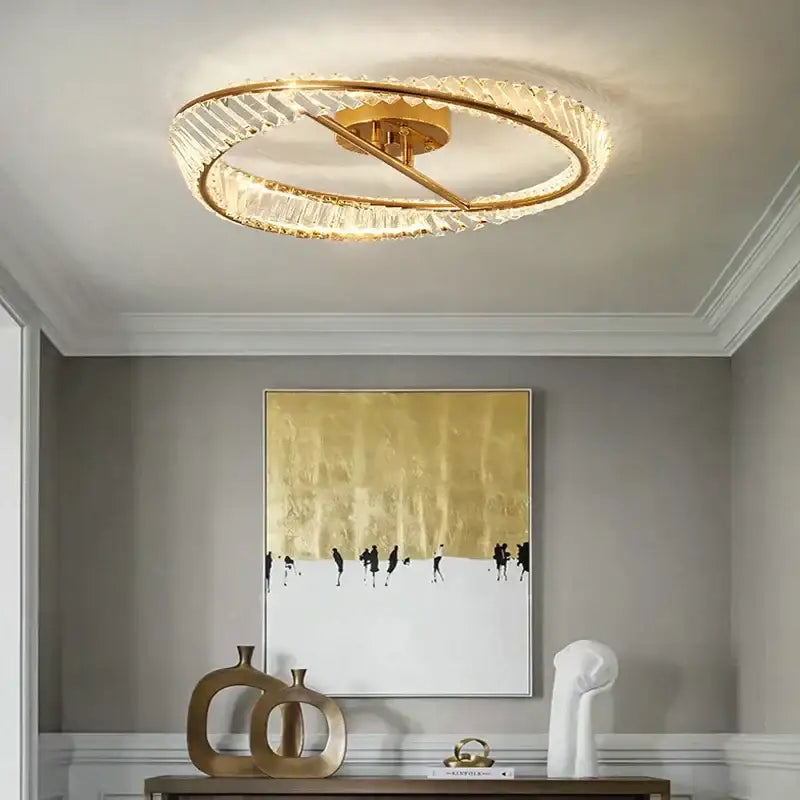 Modern gold decorbites crystal led double-ring ceiling light with faceted crystal accents for dining room decor