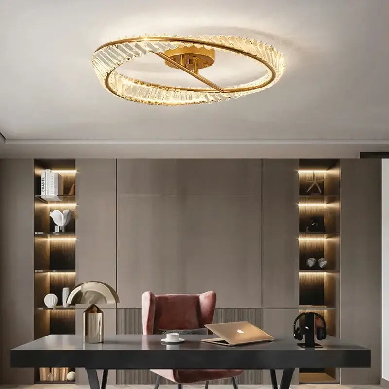 Modern gold decorbites crystal led circular ceiling light with crystal accents for dining room lighting