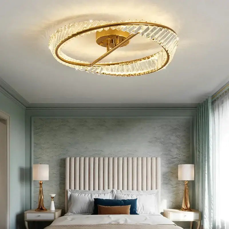 Modern gold decorbites crystal led circular ceiling light with crystal accents for elegant dining room decor