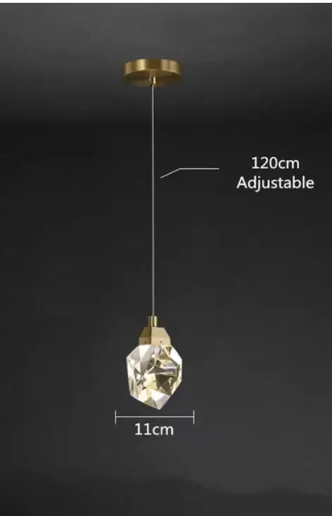 Modern gold decorbites crystal led ceiling light with adjustable pendant and 11cm faceted crystal globe on 120cm cord