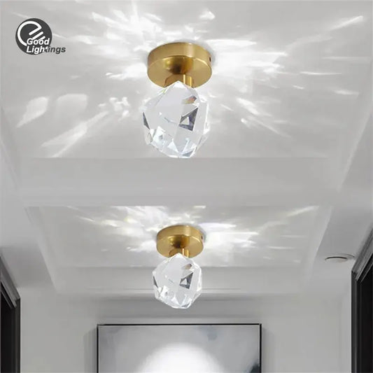 Modern gold decorbites crystal led ceiling light with clear crystal pendant and gold-toned metal base for living room