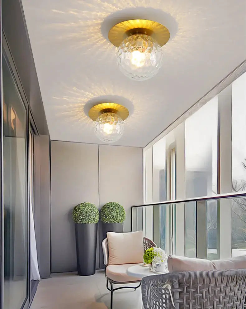 Modern gold decorbites crystal led ceiling light with gold finish and textured clear glass globes for living room ceiling light