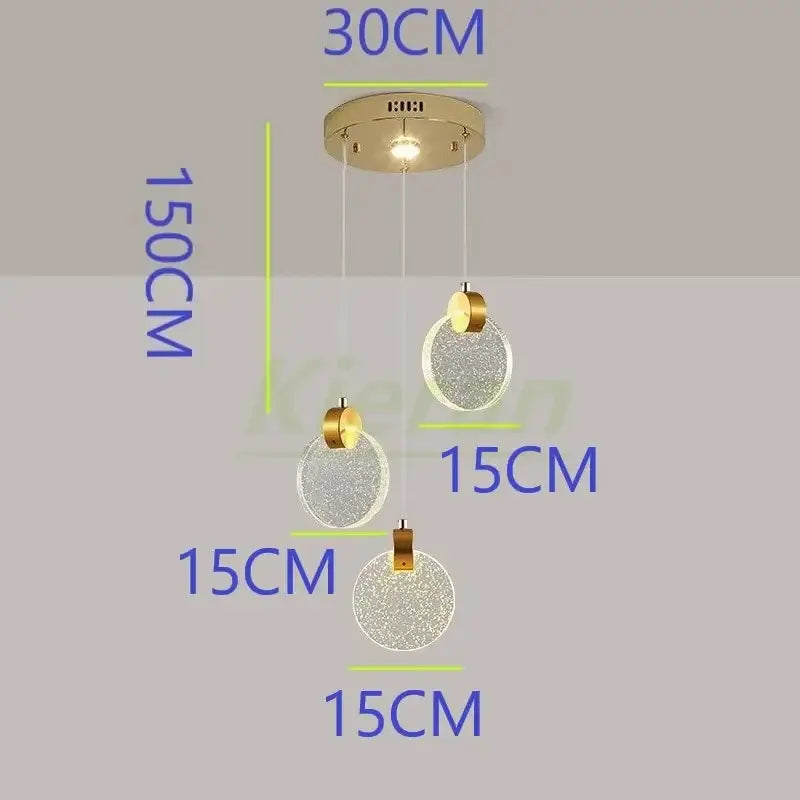Modern gold decorbites crystal led chandelier pendant light with three spherical glass shades and brass accents for bedroom