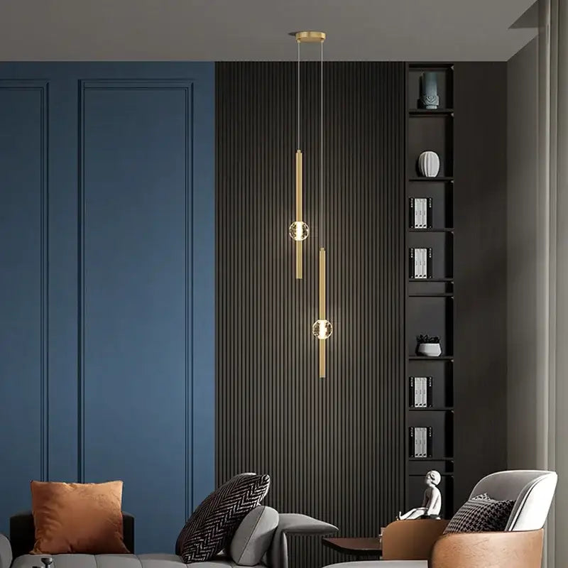 Modern gold decorbites crystal led bedroom pendant light with spherical glass accents in a crystal led chandelier design