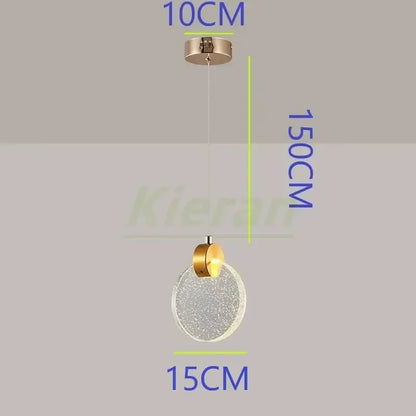 A modern gold-toned decorbites crystal led chandelier bedroom pendant light with a circular textured glass shade