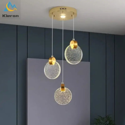 Modern gold decorbites crystal led chandelier bedroom pendant light with gold-toned circular textured glass shades