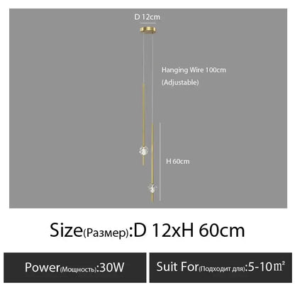 Modern gold decorbites crystal led chandelier pendant light with two crystal accents and adjustable hanging wire for bedroom