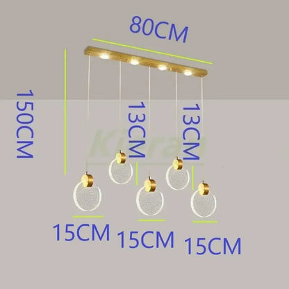Modern gold decorbites crystal led pendant light with five clear textured glass shades and brass bar for bedroom use