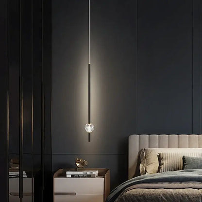 Modern gold decorbites crystal led black pendant light with sleek design and crystal globe base for bedroom lighting