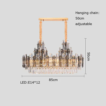Elegant gold decorbites crystal led chandelier with wooden hanging chain and 12 lights for dining room pendant lighting