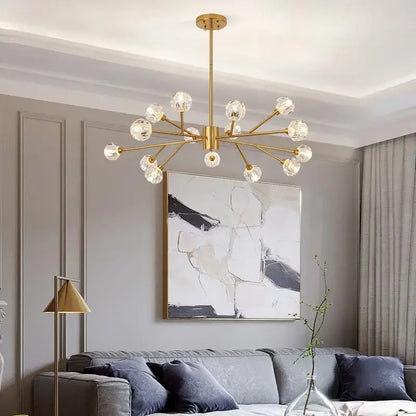 Modern gold decorbites crystal led chandelier with clear globe bulbs in branching design for dining room lighting