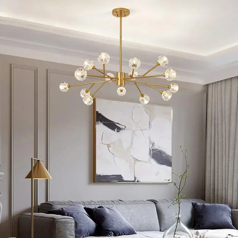 Modern gold decorbites crystal led chandelier with clear globe bulbs in branching design for dining room lighting