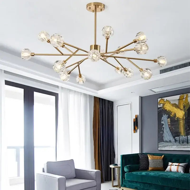 Modern gold decorbites crystal led chandelier with crystal globe bulbs for dining room lighting and decor