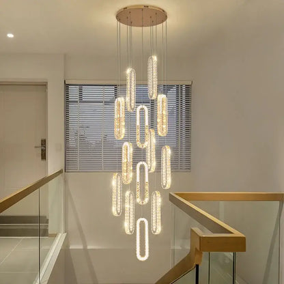 Modern gold decorbites crystal led chandelier with cascading oval-shaped light fixtures for living room staircase
