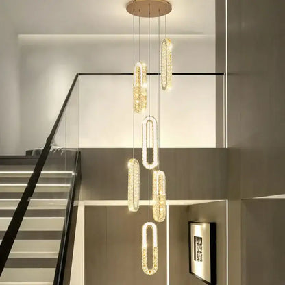 Modern gold decorbites crystal led chandelier with elongated oval pendants for living room staircase lighting