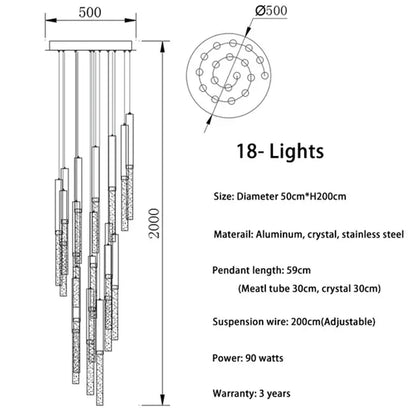 A modern gold decorbites crystal led chandelier with 18 lights, circular aluminum frame, and stainless steel accents