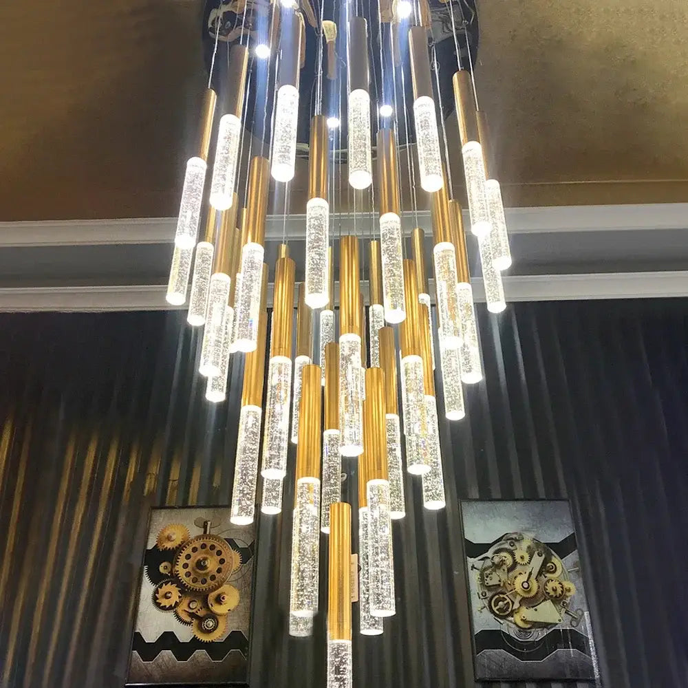 Modern gold decorbites crystal led chandelier with clear cylindrical glass tubes for living room lighting