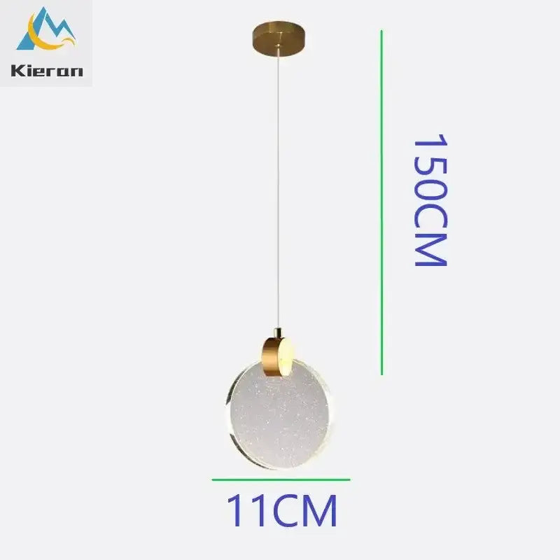 Modern gold decorbites crystal led pendant light with circular frosted glass shade and subtle glittery texture