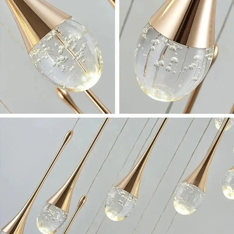 Modern gold decorbites crystal led teardrop pendant lights with clear glass globes and floating bubbles for staircases