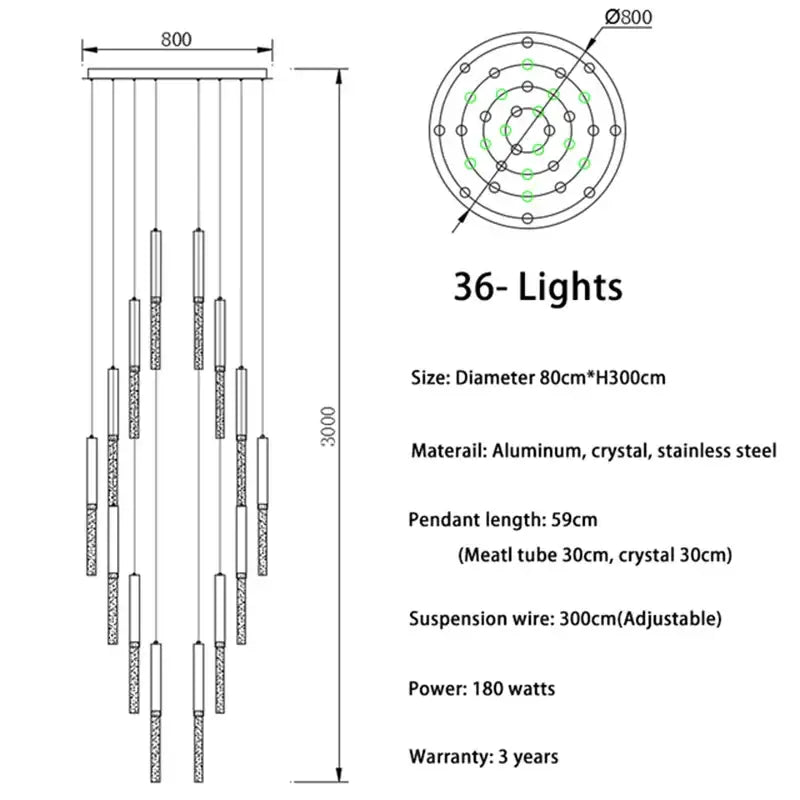 Modern gold decorbites crystal led chandelier with 36 lights, circular aluminum frame, and stainless steel accents for living room