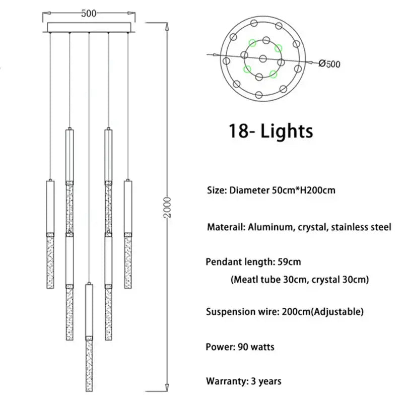 Modern 18-light decorbites crystal led chandelier with gold aluminum frame and stainless steel for living room staircase