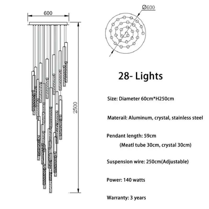 Modern gold decorbites crystal led chandelier with 28 light circular aluminum frame and crystal pendant tubes for living room